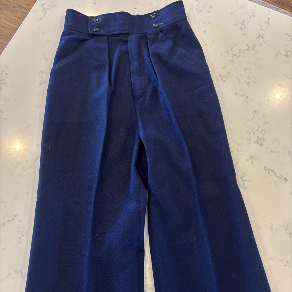 VTG 1960s 70s High Waisted Pleated Lined Wool Pants Women Size 2 26" Waist Navy - Picture 6 of 14
